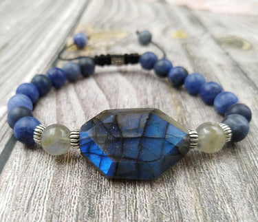 Natural Raw Stone Labradorite & Sodalite Bead STUDY BUDDY Bracelet